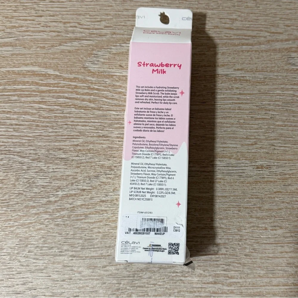 Celev Strawberry Milk Lip Balm & Scrub Set - Pink
